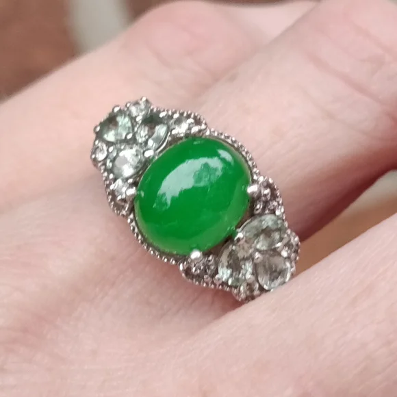 Sterling Jadeite And Prasiolite Ring By Chuck Clemency - Picture 5 of 7